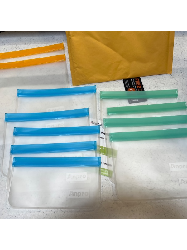 Photo 2 of Anpro Reusable Food Storage Bags Leakproof - 11 Pack Anpro BPA Free Freezer Bags (2 Reusable Gallon Bags, 5 Resuable Sandwich Bags, 4 Reusable Snack Bags), Silicone Bags for Lunch
