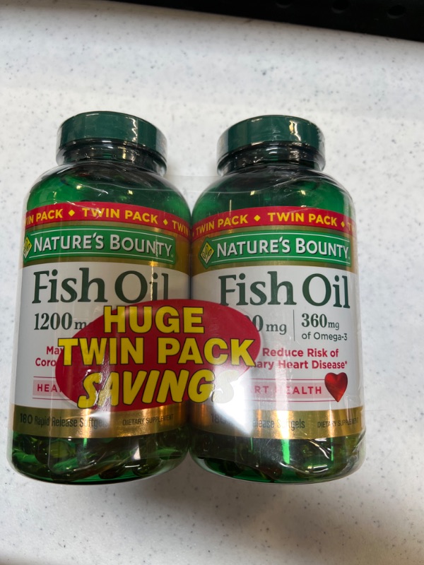 Photo 2 of /Nature’s Bounty Fish Oil 1200 Mg, Twin Pack, Supports Heart Health With Omega 3 EPA & DHA, 360 Rapid Release Softgels, EXP 07/2022
