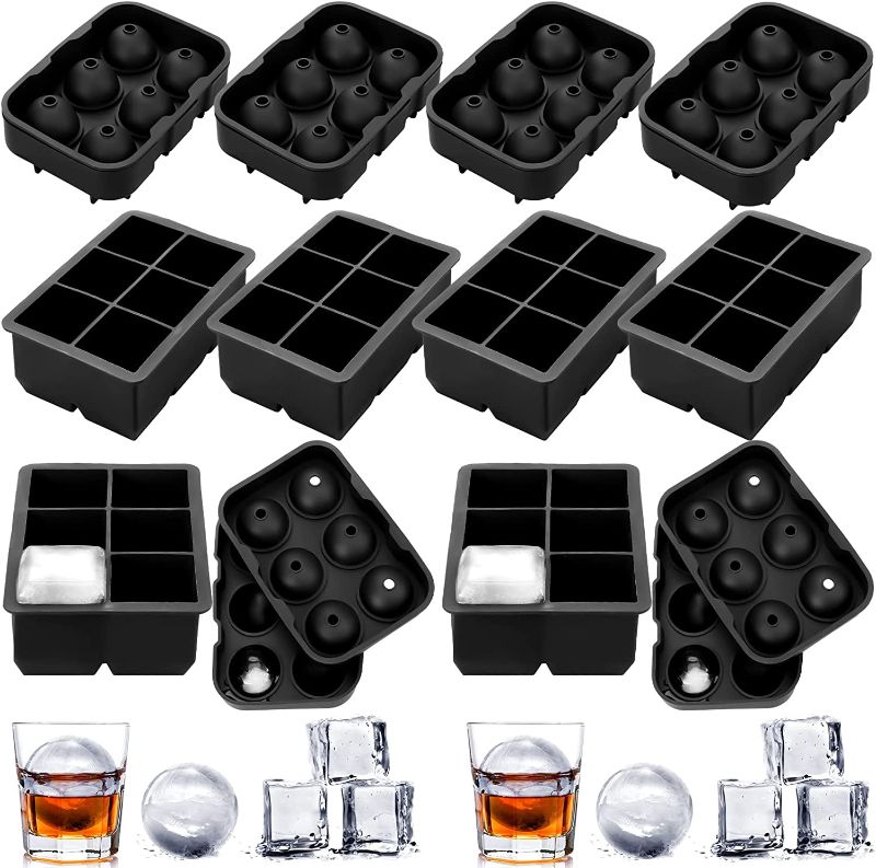 Photo 1 of 8 Pcs Ice Cube Trays Silicone Ice Ball Maker with Lids Whiskey Ice Ball Mold Sphere Square Flexible Ice Cube Mold Ice Ball Maker Mold Large Square Ice Cube Maker for Cocktails Bourbon Juice
