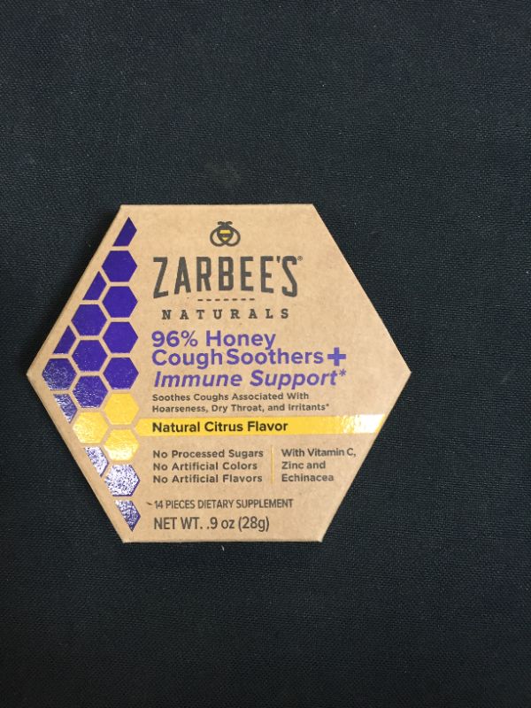 Photo 2 of Zarbee's Naturals 96% Honey Cough Soothers + Immune Support, Natural Citrus Flavor, 14 Count BEST BY NOVEMBER 2022
