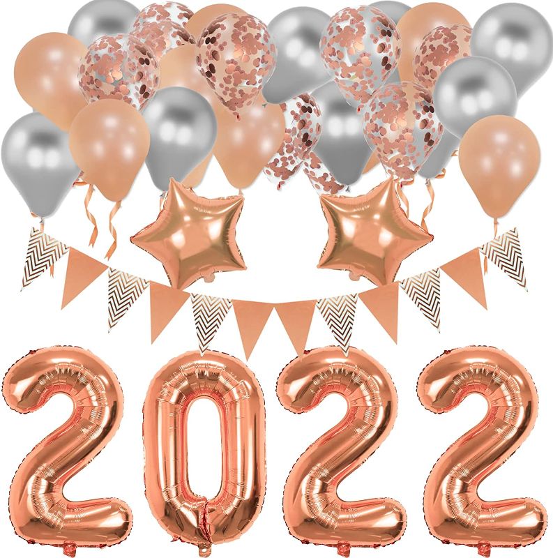 Photo 1 of 2022 Graduation Party Supplies 2022 New Year Eve Party Decorations Kit 32 Inches Large 2022 Balloons Rose Gold Balloons Sets for Class of 2022 Graduation Party Decor
