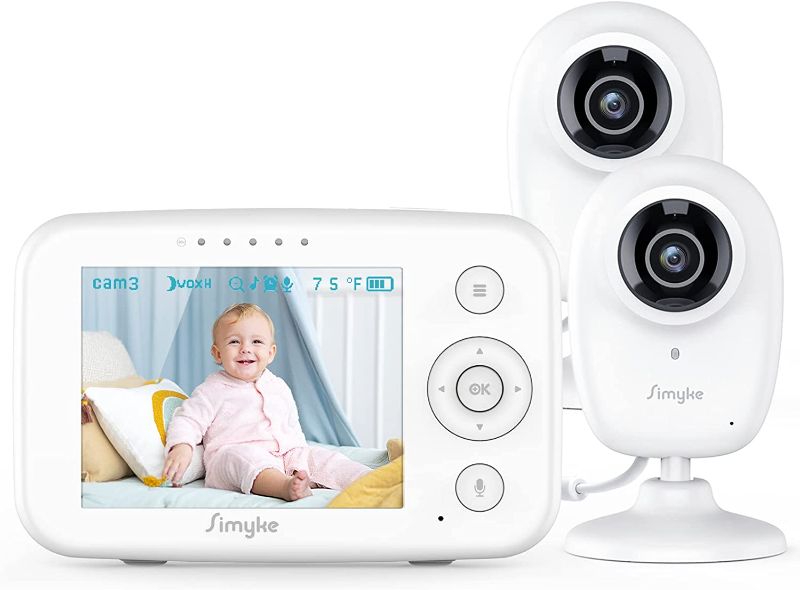 Photo 1 of Simyke Video Baby Monitor with 2 Cameras and Audio 3.5" LCD Digital Display with 2 Way Talk ,Infrared Night Vision,2X Zoomin Temperature Detect VOX Auto Lullaby Baby Monitoring
