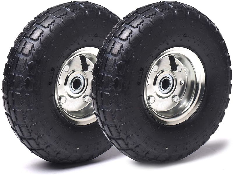 Photo 1 of (2 Pack) AR-PRO 10" Heavy-Duty Replacement Tire and Wheel - 4.10/3.50-4" with 10" Inner Tube, 5/8" Axle Bore Hole, 2.2" Offset Hub and Double Sealed Bearings for Hand Trucks and Gorilla Cart
