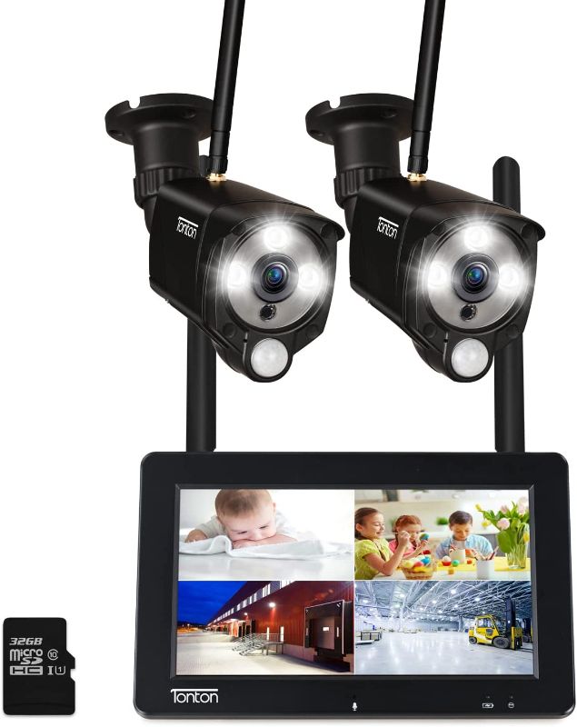 Photo 1 of [2K&2-Way Audio&Floodlight] Tonton Portable LCD Security Camera System Wireless, 7" IPS Touchscreen Monitor with Battery, 4CH NVR and 2PCS 3MP Floodlight Cameras with PIR Sensor,32GB SD Card Included
