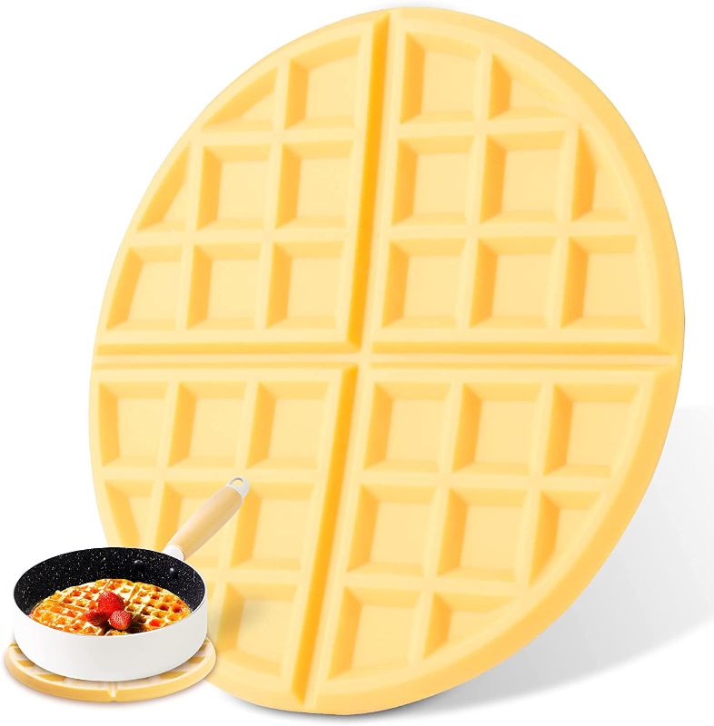 Photo 1 of 2 PACK; Silicone Trivet Mat, ROCKURWOK Silicone Trivets for Hot Pots and Pans, Heat Resistant Pot Holder for Table & Countertop, Waffle, Yellow
