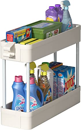 Photo 1 of Boeeoan Under Sink Organizers Storage Rack,2 Tier Bathroom Under Sink Shelf Basket with Hooks, Under Kitchen Sink Shelf Multi-Purpose, White
