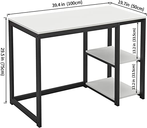 Photo 1 of SINPAID Computer Desk 40 inch Desk with 2-Tier Shelves Sturdy White Desk, Small Desk with Large Storage Space Home Office Desks, Gaming Desk Study Writing Laptop Table for Bedrooms (White)
