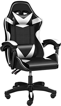 Photo 1 of YSSOA Backrest and Seat Height Adjustable Swivel Recliner Racing Office Computer Ergonomic Video Game Chair, Without footrest, Black/White
