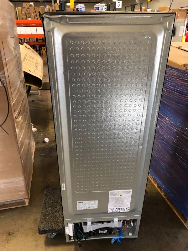 Photo 7 of Galanz GLR12TS5F Refrigerator, Dual Door Fridge, ** TOP CORNER DENTED, STENCH FROM INSIDE. Adjustable Electrical Thermostat Control with Top Mount Freezer Compartment, 12.0 Cu.Ft, Stainless Steel
