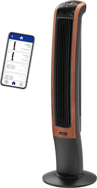 Photo 1 of ***NO BOX**Lasko Wind Curve Electric Oscillating Tower Fan with Bluetooth Technology for Indoor, Bedroom and Home Office Use, 42", Blackwood T42905
