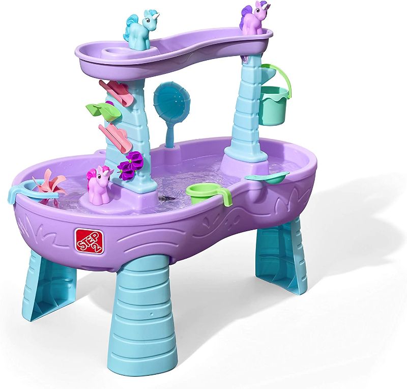 Photo 1 of Step2 Rain Showers & Unicorns Water Table | Kids Purple Water Play Table with 13-Pc Unicorn Accessory Set
