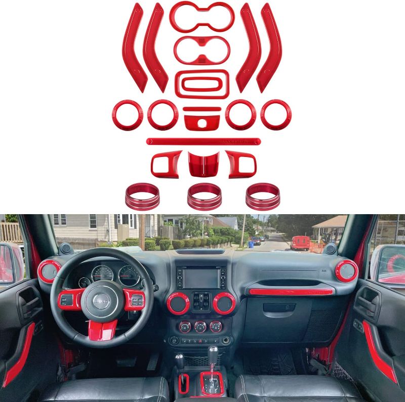 Photo 1 of 21 PCS Full Set Interior Decoration Trim Kit - Door Handle&Cup Cover, Steering Wheel&Center Console Trim, Gear Shift Knobs Frame & Air Outlet Cover Fit for Jeep Wrangler JK JKU 2011-2018 2&4-Door
