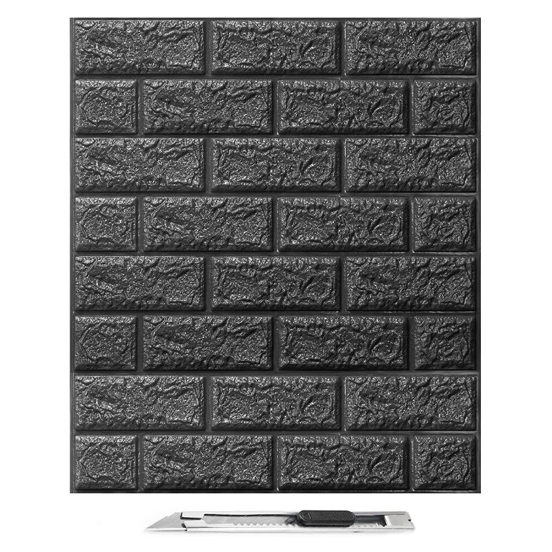 Photo 1 of Art3d 30 Pcs 3D Brick Wallpaper in Black, Faux Foam Brick Wall Panels Peel and Stick, Waterproof for Bedroom, Living Room, and Laundry Decor (43.5Sq.Ft)
