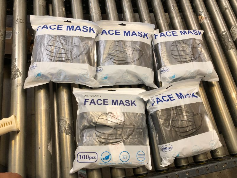 Photo 2 of 5 pack; 100Pcs Disposable Face Masks, Black Face Mask, 3 Ply Disposable Mask
