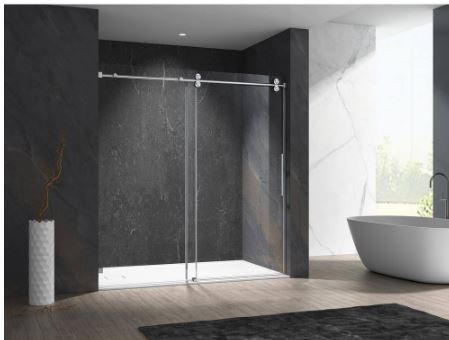 Photo 1 of 60 in. W x 76 in. H Single Sliding Frameless Shower Door in Brushed Nickel with Clear Tempered Glass
damaged packaging