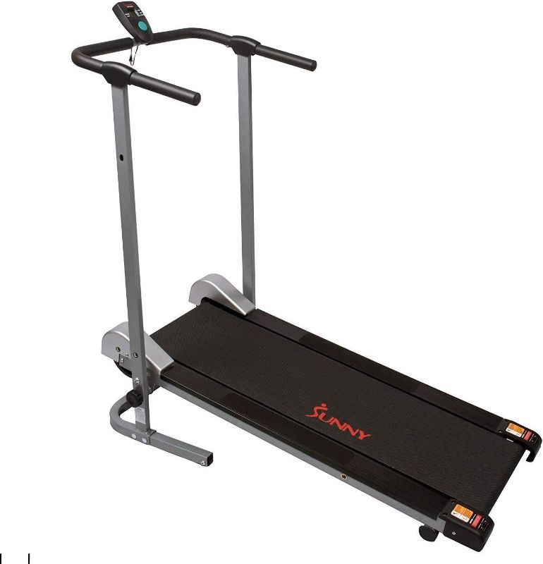 Photo 1 of Sunny Health & Fitness SF-T1407M Foldable Manual Walking Treadmill, Gray----------used and missing parts ------sale for parts only 
