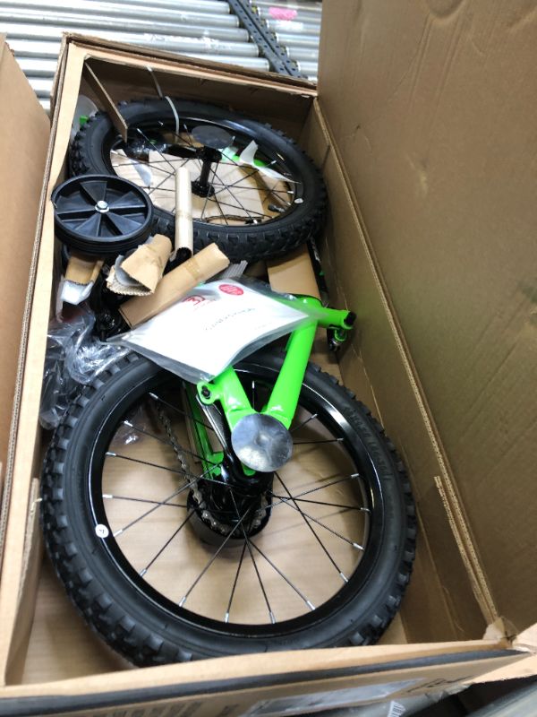 Photo 3 of 16" Boys Bike, Magna Rip Traxx, Green, with Training Wheels, ages 4-8. Box Packaging Slightly Damaged, Item is New. 
