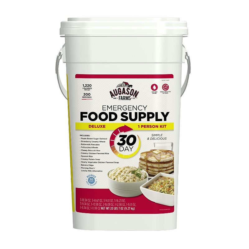 Photo 1 of Augason Farms Deluxe Emergency 30-Day Food Supply (1 Person), 200 Servings, 36,600 Calories, Net Weight 20 lbs. 7 oz. (1-Pail) best by feb 2051
