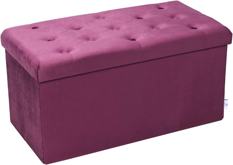 Photo 1 of B FSOBEIIALEO Folding Storage Ottoman, Long Shoes Bench, Velvet Footrest Stool Seat 31.5"x15.7"x15.7" (Purple, Large)
