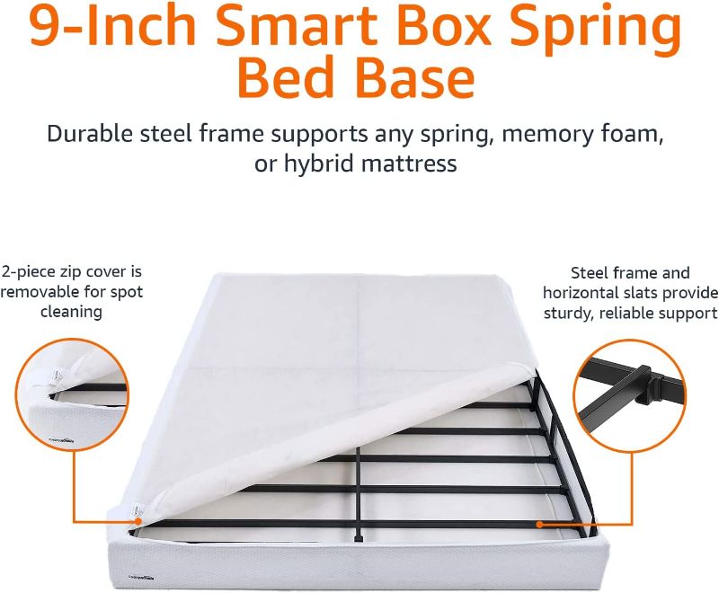 Photo 1 of Amazon Basics Smart Box Spring Bed Base, 9-Inch Mattress Foundation - King Size, Tool-Free Easy Assembly

