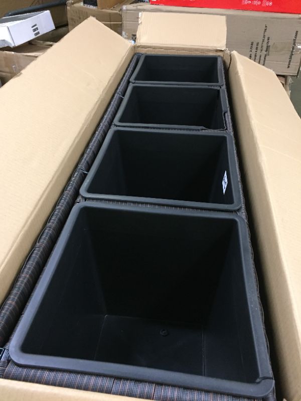 Photo 4 of Amazon Basics Wicker Trellis Planter with Inner Plastic Liner - Four Bucket, 50-Inch, Brown--------ONE OF THE CAN CANTAINERS IS BROKEN AND MISSING SOME HARDWARE -----------
