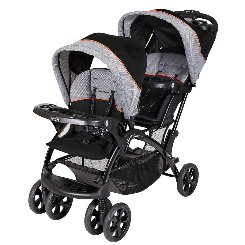 Photo 1 of Baby Trend Double Sit N Stand Stroller, Millennium Orange-----------MISSING BOTH FRONT WHEELS -------------
