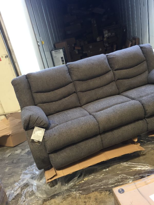 Photo 4 of Clearance Tulen Gray Dual Reclining Sofa --------THERE IS A GREASE SPOT THAT NEEDS CLEANING --------
