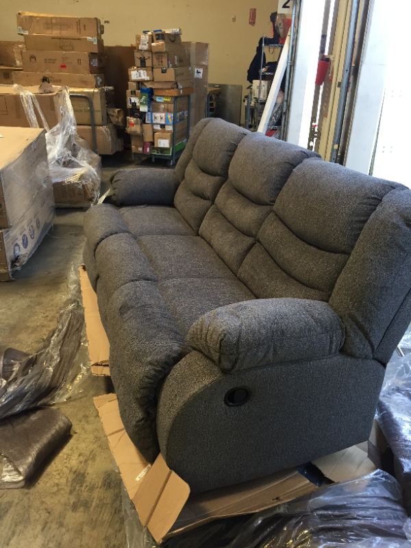 Photo 6 of Clearance Tulen Gray Dual Reclining Sofa --------THERE IS A GREASE SPOT THAT NEEDS CLEANING --------
