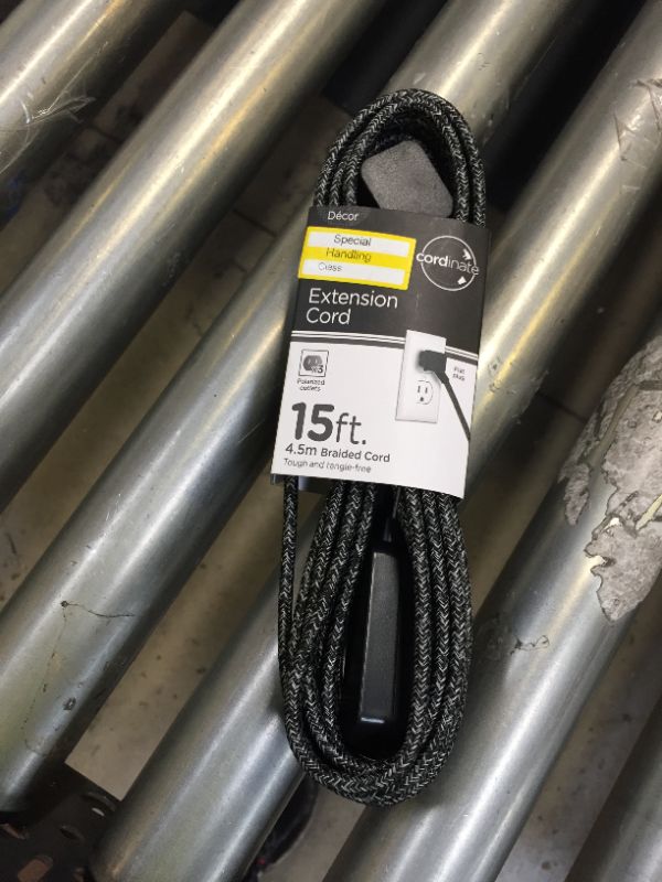 Photo 2 of Cordinate 15' 3 Outlet Polarized Extension Cord Dark Gray

