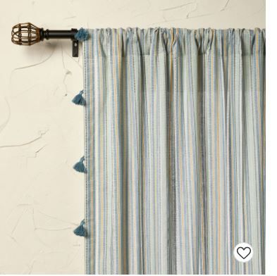 Photo 1 of 1pc 50"x84" Light Filtering Woven Stripe Curtain Panel Blue - Opalhouse™ designed with Jungalow™

