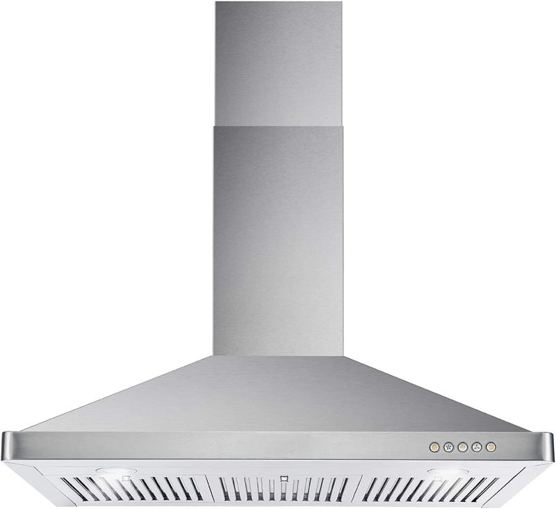 Photo 1 of COSMO 63190 36 in. Wall Mount Range Hood with Ducted Convertible Ductless (No Kit Included), Kitchen Chimney-Style Over Stove Vent, 3 Speed Exhaust Fan, Permanent Filters, LED Lights in Stainless Steel
