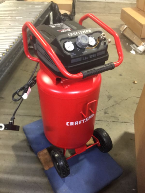 Photo 7 of CRAFTSMAN Air Compressor, 20 Gallon, 1.8 HP, Oil-Free Air Tools, Max 175 PSI Pressure, 2 Quick Coupler, Long Lifecycle Low Noise, Model: CMXECXA0232043, Red------the air filter broke off easily replaceable -------
