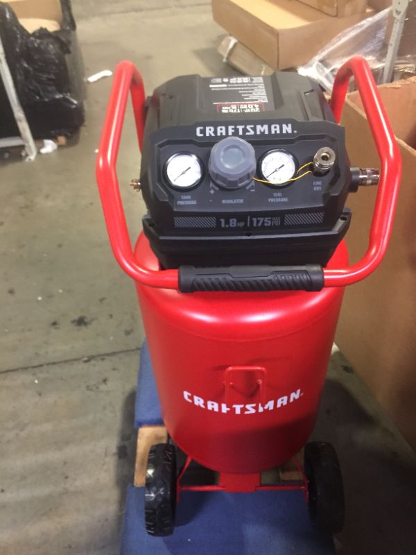 Photo 6 of CRAFTSMAN Air Compressor, 20 Gallon, 1.8 HP, Oil-Free Air Tools, Max 175 PSI Pressure, 2 Quick Coupler, Long Lifecycle Low Noise, Model: CMXECXA0232043, Red------the air filter broke off easily replaceable -------
