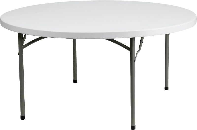 Photo 1 of Flash Furniture 5-Foot Round Granite White Plastic Folding Tabl----has a minor dent on the side 
