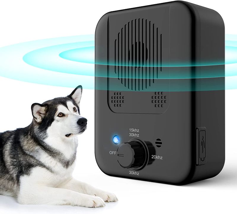 Photo 1 of Queenmew Anti Barking Device, 3 Sensitivity and Frequency Levels Sonic Dog Barking Control Device, 33 Ft Range Ultrasonic Stop Dog Bark Deterrent, Rechargeable Dog Bark Control Indoors and Outdoors
