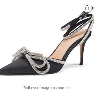 Photo 1 of ARQA Women's Rhinestone Ankle Strap Pumps Satin Pointy Stilettos Backless Kitten Heels Wedding Dress Heeled Sandals
