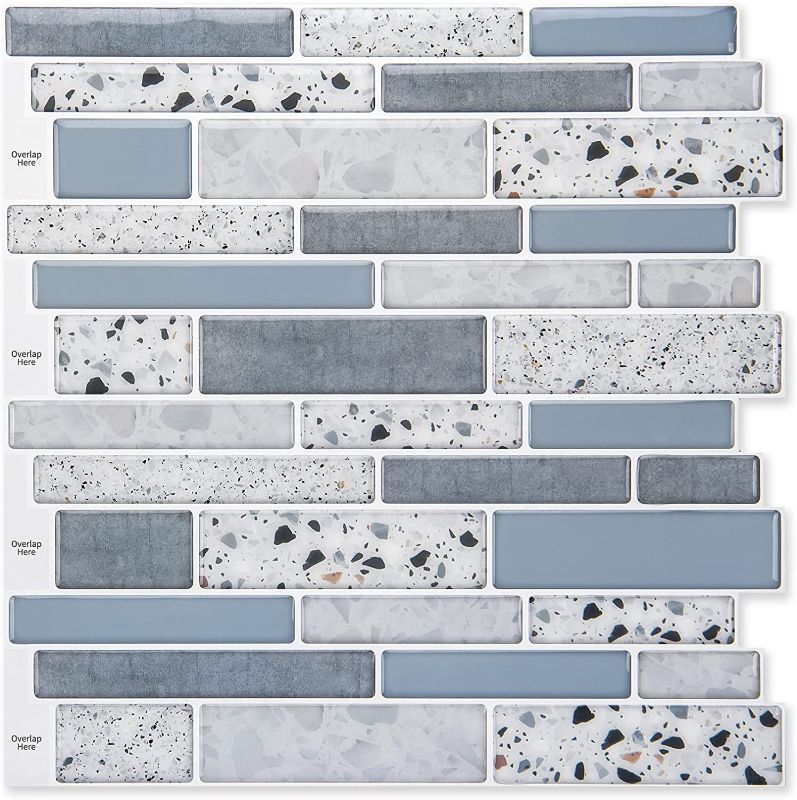 Photo 1 of Art3d Peel and Stick Brick Kitchen Backsplash Self-Adhesive Wall Tile Stone Design, 10 Sheets (Blue)
