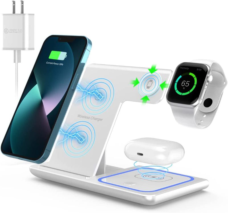 Photo 1 of Wireless Charger,ANYLINCON 3 in 1 Wireless Charger Station for Apple iPhone/iWatch/Airpods,iPhone 13,12,11 (Pro, Pro Max)/XS/XR/XS/X/8(Plus),iWatch 7/6/SE/5/4/3/2,AirPods 3/2/pro
