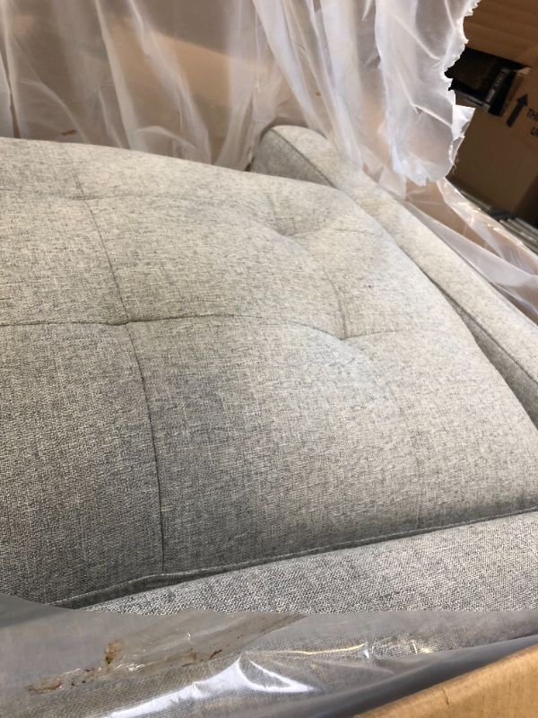 Photo 5 of Amazon Brand – Rivet Cove Mid-Century Modern Tufted Living Room Accent Chair, 32.7"W, Light Grey-------box is damaged but the item is ok ------put used only cause the box was damaged 
