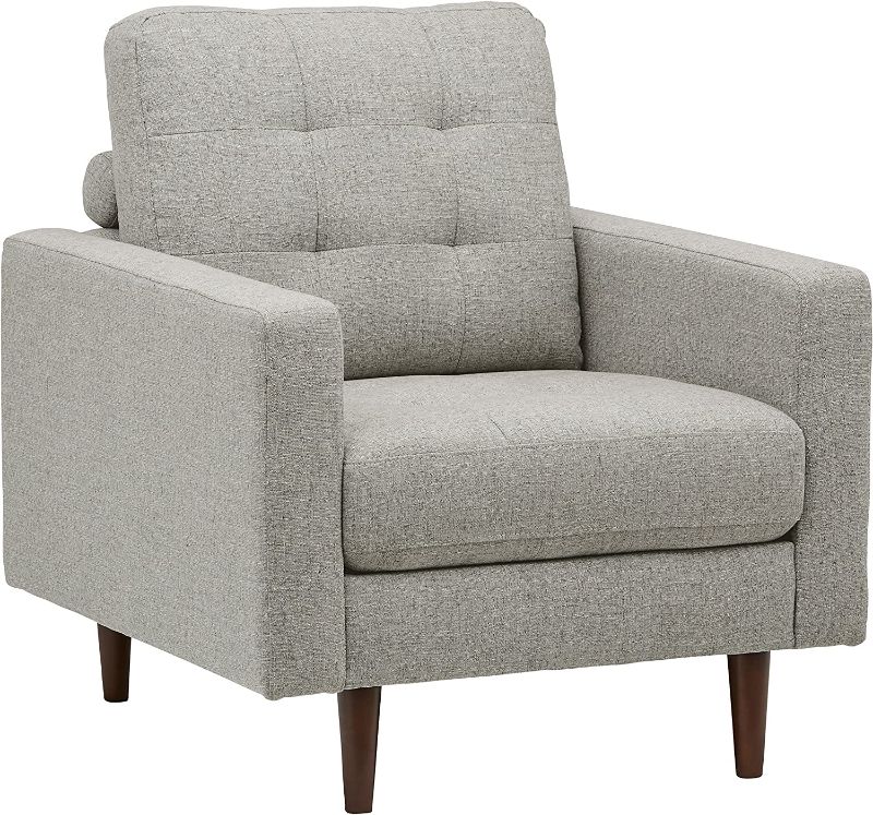 Photo 1 of Amazon Brand – Rivet Cove Mid-Century Modern Tufted Living Room Accent Chair, 32.7"W, Light Grey-------box is damaged but the item is ok ------put used only cause the box was damaged 
