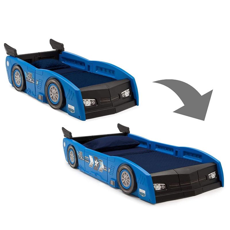 Photo 1 of Delta Children Grand Prix Race Car Toddler & Twin Bed - Made in USA, Blue------missing some hardware
