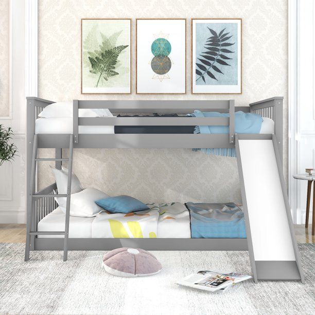 Photo 1 of --INCOMPLETE--Full Over Full Bunk Bed with Convertible Slide and Ladder, Pine Wood Bedframe for Bedroom, for Toddlers/Kids/Teens?Gray?
BOX 1 OF 2, MISSING BOX 2 OF 2