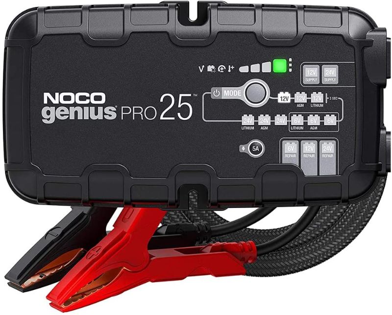 Photo 1 of NOCO GENIUSPRO25, 25-Amp Fully-Automatic Professional Smart Charger, 6V, 12V and 24V Battery Charger, Battery Maintainer, Power Supply, and Battery Desulfator with Temperature Compensation-----------missing cables and unable to test -=----
