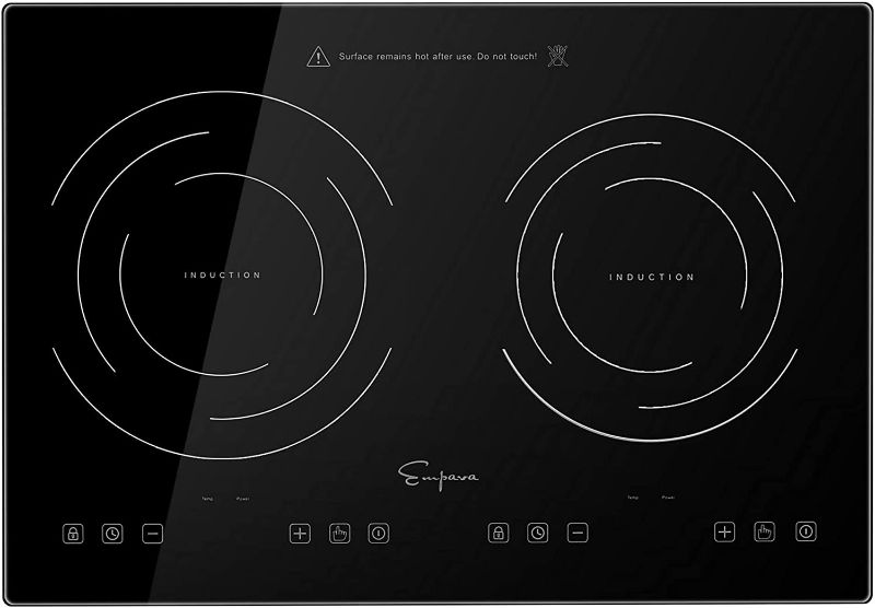 Photo 1 of Empava IDC12B2 Horizontal Electric Stove Induction Cooktop with 2 Burners in Black Vitro Ceramic Smooth Surface Glass 120V, 12 Inch
