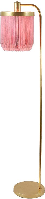 Photo 1 of Decor Therapy PL4341 Framboise Fringe Shade Floor Lamp, Gold Leaf with Pink Shade
