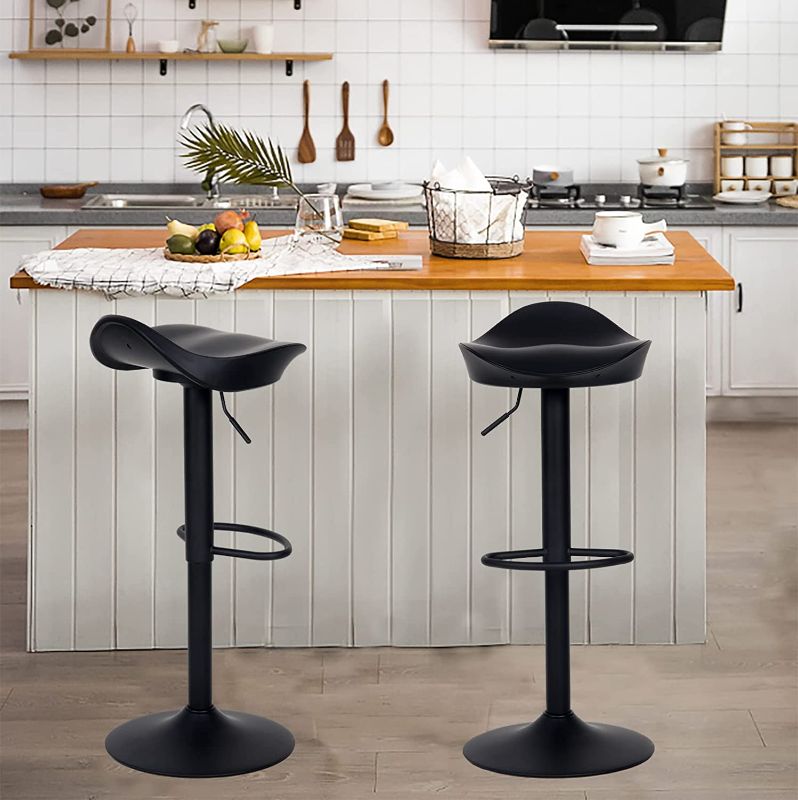Photo 1 of YOUNIKE Bar Stools Modern Plastic Barstools Adjustable Swivel Counter Height Bar stools with Footrest, Ergonomic Streamlined Kitchen stools for Bar, Kitchen and Home(Set of 2, Black)--------MISSING SOME HARDWARE 
