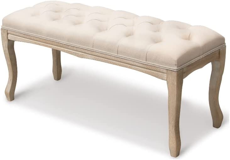 Photo 1 of Crestlive Products Upholstered Tufted Bench, Wood Bed Ottoman Middle Century Modern Rectangular Footrest for Bedroom Entryway Channel (Beige)
