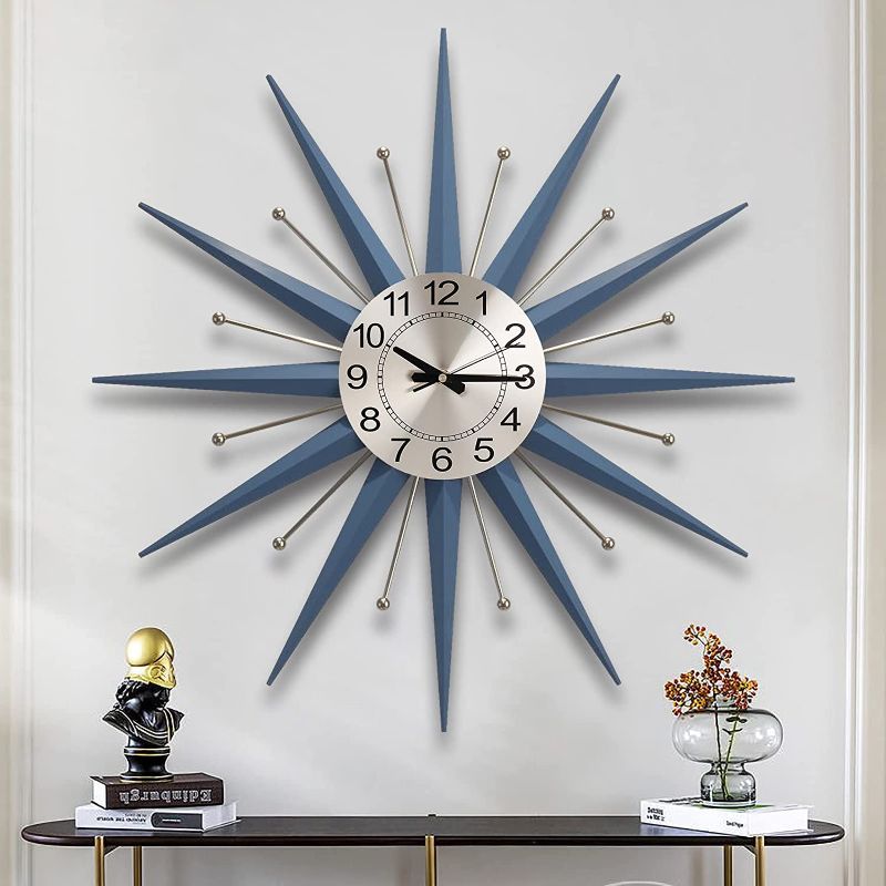 Photo 1 of 28 Inch Mid Century Big Metal Clock Starburst Wall Clocks Battery Operated 3D Silent Modern Art Clock Large Decorative Wall Clocks for Living Room Decor
