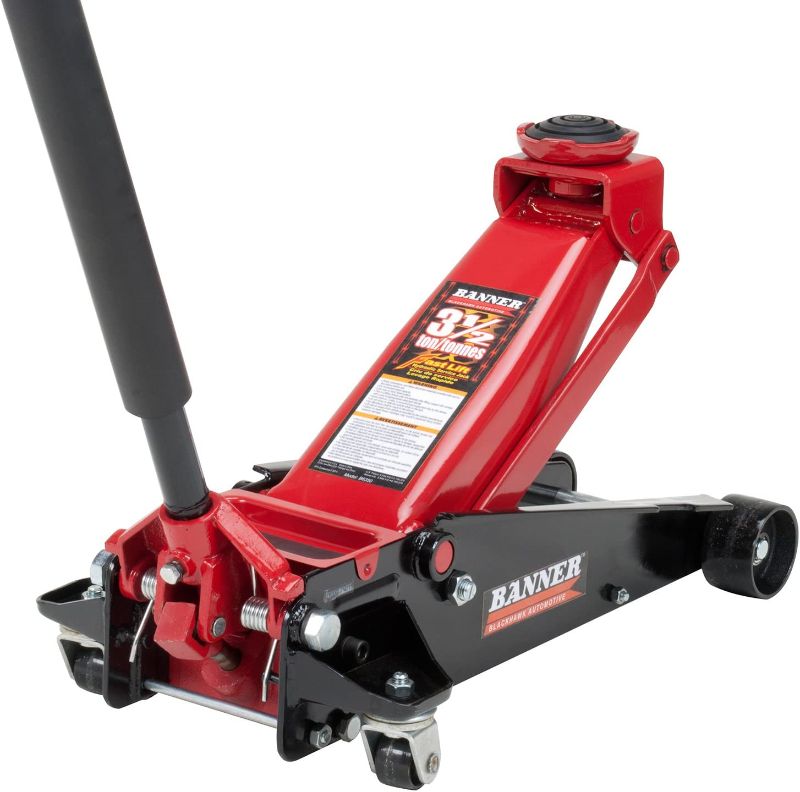 Photo 1 of Blackhawk B6350 Black/Red Fast Lift Service Jack - 3.5 Ton Capacity, 28 1/2" L x 13 3/4" W x 6 1/2" H
