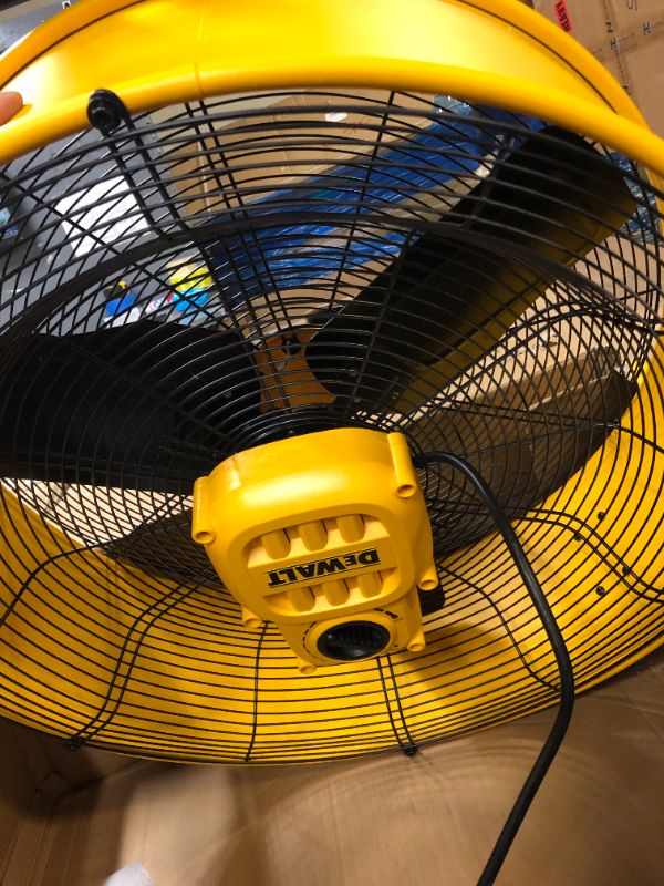 Photo 3 of DEWALT Drum Fan High-Velocity Industrial, Drum, Floor, Barn, Warehouse Fan, Heavy Duty Air Mover with Adjustable Tilt & Large Wheel, 24", Yellow DXF2490
